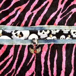 Reworked Grungecore Distressed Denim Skull Choker Iron Cross Wings Studs Punk